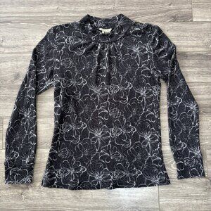 royal robbins Wool sweater Womens L Black White Belle Rosa Twist Neck Floral
